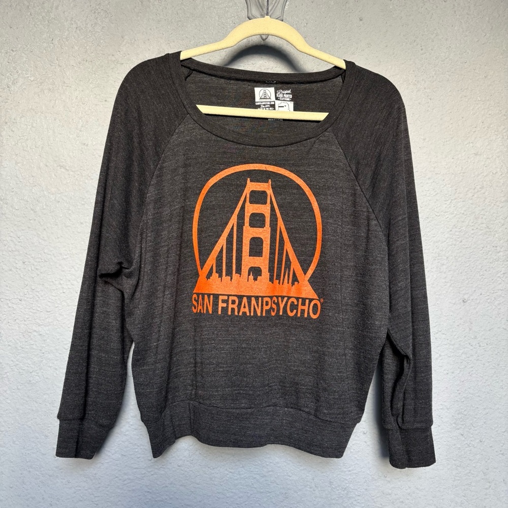 Women's Charcoal Gray Sweater  Cropped with Orange Print